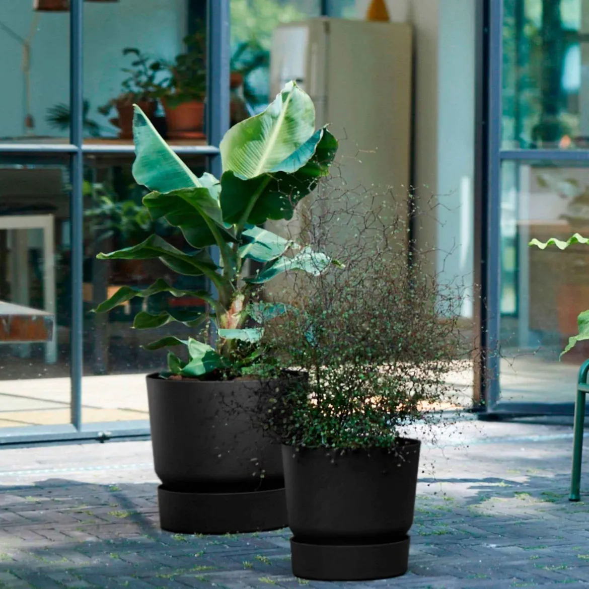 Pot de fleurs Elho Greenville noir - Le pot déco prêt à poser